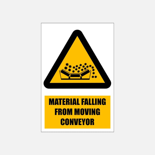 WW21E - Beware of Material Falling from Moving Conveyor Explanatory Safety Sign 200x300, 300x450, 400x600, ABS, ChromaDek, Explanatory Signs, Hazard Sign Direct Designs