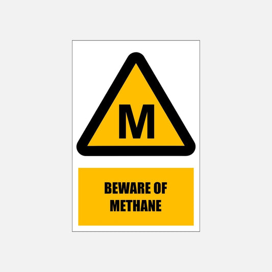 WW9E - Beware of Methane Explanatory Safety Sign 200x300, 300x450, 400x600, ABS, ChromaDek, Explanatory Signs, Hazard Sign Direct Designs